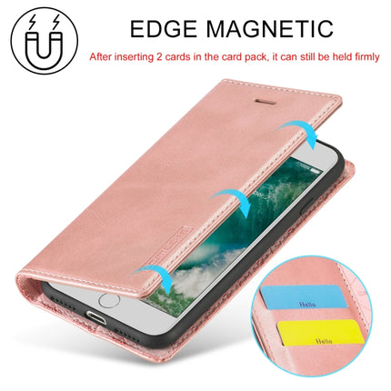 LC.IMEEKE Strong Magnetism Ultra-thin Horizontal Flip Shockproof Matte TPU + PU Leather Case with Holder & Card Slots & Wallet For iPhone SE 2020 / 8 / 7(Rose Gold)-garmade.com