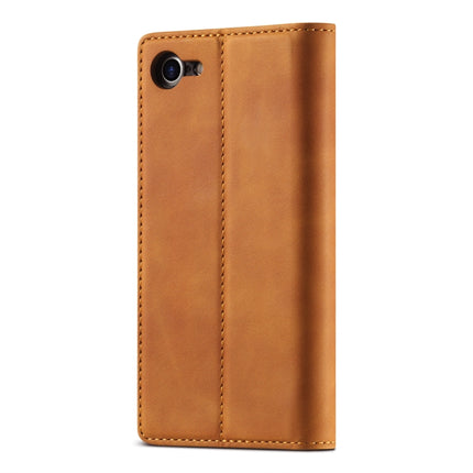 LC.IMEEKE Strong Magnetism Ultra-thin Horizontal Flip Shockproof Matte TPU + PU Leather Case with Holder & Card Slots & Wallet For iPhone SE 2020 / 8 / 7(Brown)-garmade.com