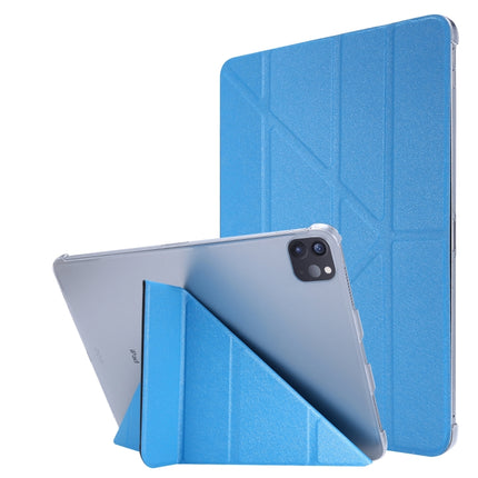 Silk Texture Horizontal Deformation Flip Leather Case with Three-folding Holder For iPad Air 2022 / 2020 10.9(Light Blue)-garmade.com