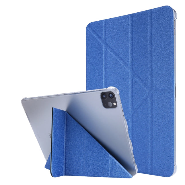 Silk Texture Horizontal Deformation Flip Leather Case with Three-folding Holder For iPad Air 2022 / 2020 10.9(Blue)-garmade.com