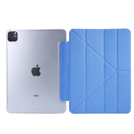 Silk Texture Horizontal Deformation Flip Leather Case with Three-folding Holder For iPad Air 2022 / 2020 10.9(Blue)-garmade.com