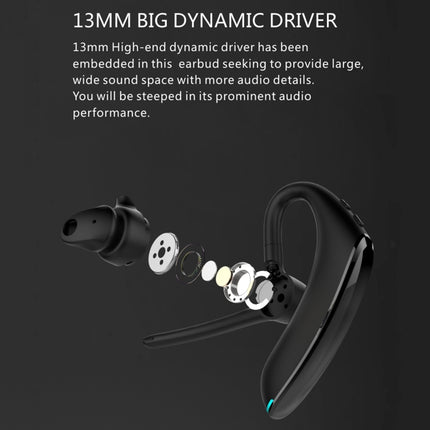 F910 Bluetooth 5.0 Hanging Ear Style Dual Mic Noise Cancelling Bluetooth Earphone(Black)-garmade.com