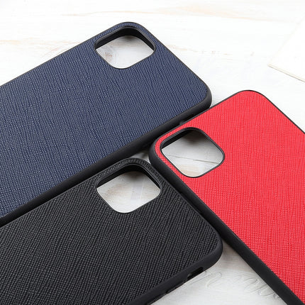 Hella Cross Texture Genuine Leather Protective Case For iPhone 11(Blue)-garmade.com