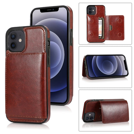 Shockproof PU + TPU Protective Case with Card Slots & Holder For iPhone 12 mini(Brown)-garmade.com