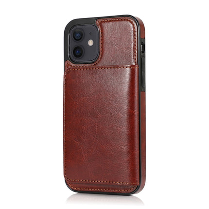 Shockproof PU + TPU Protective Case with Card Slots & Holder For iPhone 12 mini(Brown)-garmade.com
