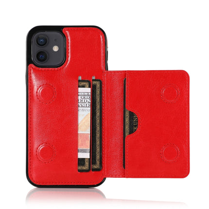 Shockproof PU + TPU Protective Case with Card Slots & Holder For iPhone 12 mini(Red)-garmade.com