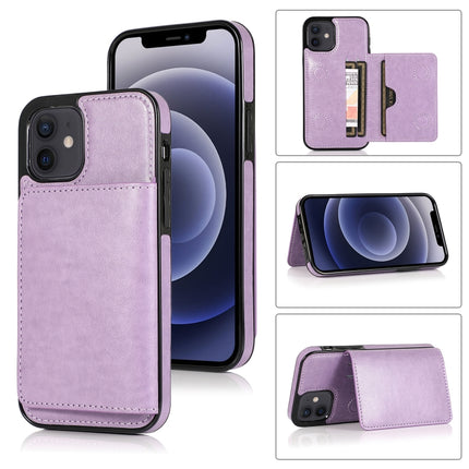 Shockproof PU + TPU Protective Case with Card Slots & Holder For iPhone 12 mini(Purple)-garmade.com