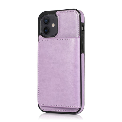 Shockproof PU + TPU Protective Case with Card Slots & Holder For iPhone 12 mini(Purple)-garmade.com