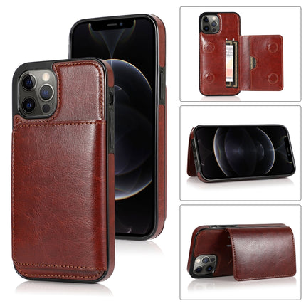 Shockproof PU + TPU Protective Case with Card Slots & Holder For iPhone 12 / 12 Pro(Brown)-garmade.com