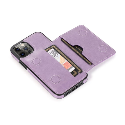 Shockproof PU + TPU Protective Case with Card Slots & Holder For iPhone 12 / 12 Pro(Purple)-garmade.com