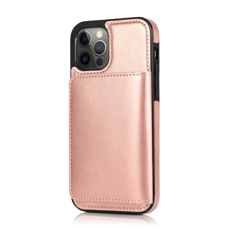 Shockproof PU + TPU Protective Case with Card Slots & Holder For iPhone 12 / 12 Pro(Rose Gold)-garmade.com