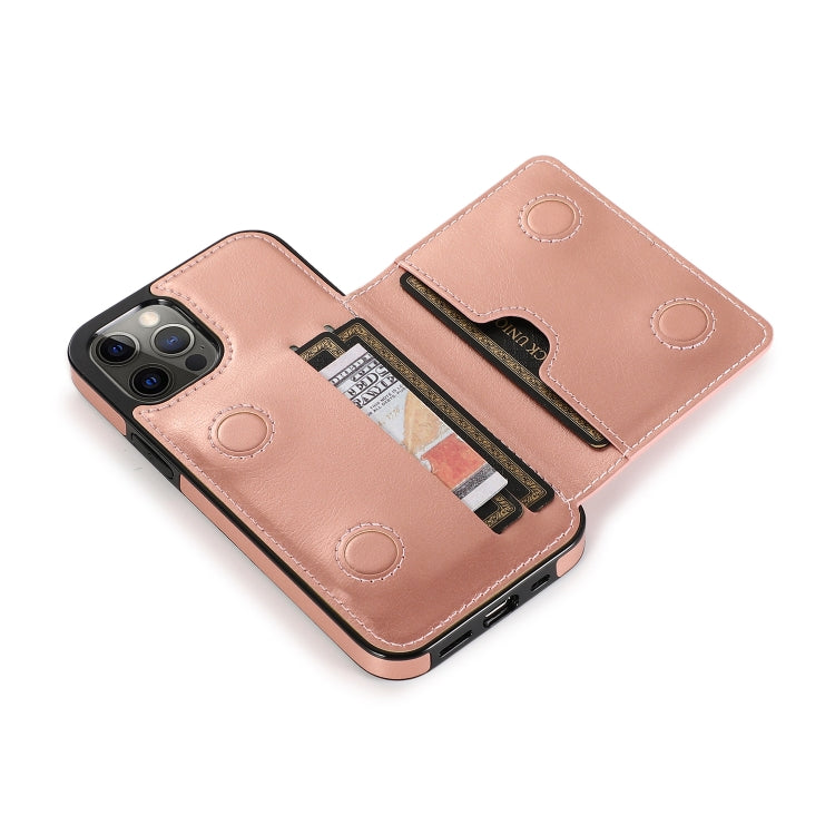 Shockproof PU + TPU Protective Case with Card Slots & Holder For iPhone 12 / 12 Pro(Rose Gold)-garmade.com