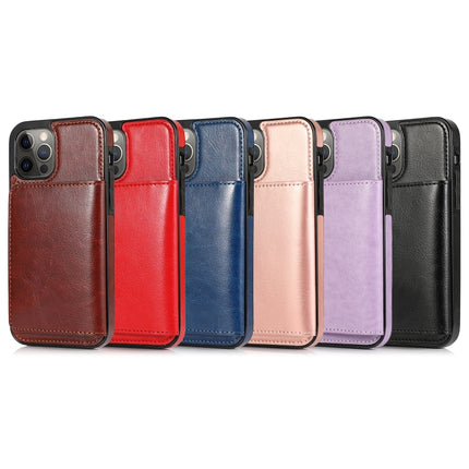 Shockproof PU + TPU Protective Case with Card Slots & Holder For iPhone 12 Pro Max(Purple)-garmade.com