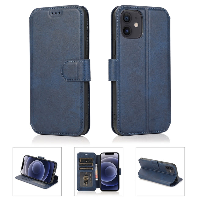 Shockproof PU + TPU Leather Case with Card Slots & Holder & Photo Frame & Wallet For iPhone 12 mini(Blue)-garmade.com