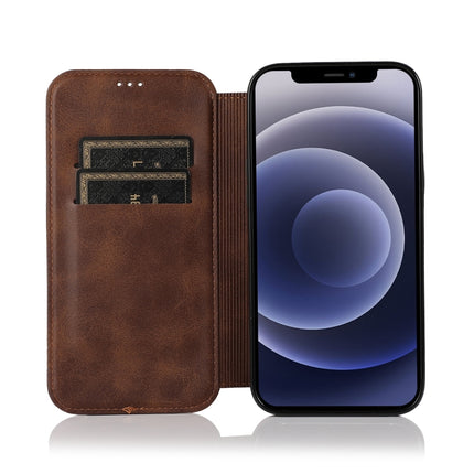 Strong Magnetic Closure PU + TPU Leather Case with Card Slots & Holder For iPhone 12 mini(Brown)-garmade.com