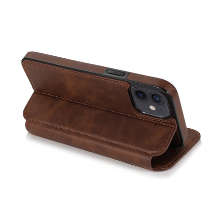 Strong Magnetic Closure PU + TPU Leather Case with Card Slots & Holder For iPhone 12 mini(Brown)-garmade.com