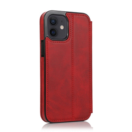 Strong Magnetic Closure PU + TPU Leather Case with Card Slots & Holder For iPhone 12 mini(Red)-garmade.com