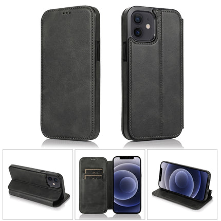 Strong Magnetic Closure PU + TPU Leather Case with Card Slots & Holder For iPhone 12 mini(Black)-garmade.com