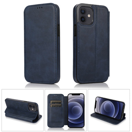Strong Magnetic Closure PU + TPU Leather Case with Card Slots & Holder For iPhone 12 mini(Blue)-garmade.com