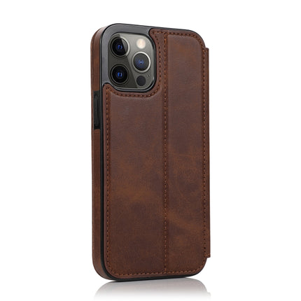 Strong Magnetic Closure PU + TPU Leather Case with Card Slots & Holder For iPhone 12 / 12 Pro(Brown)-garmade.com