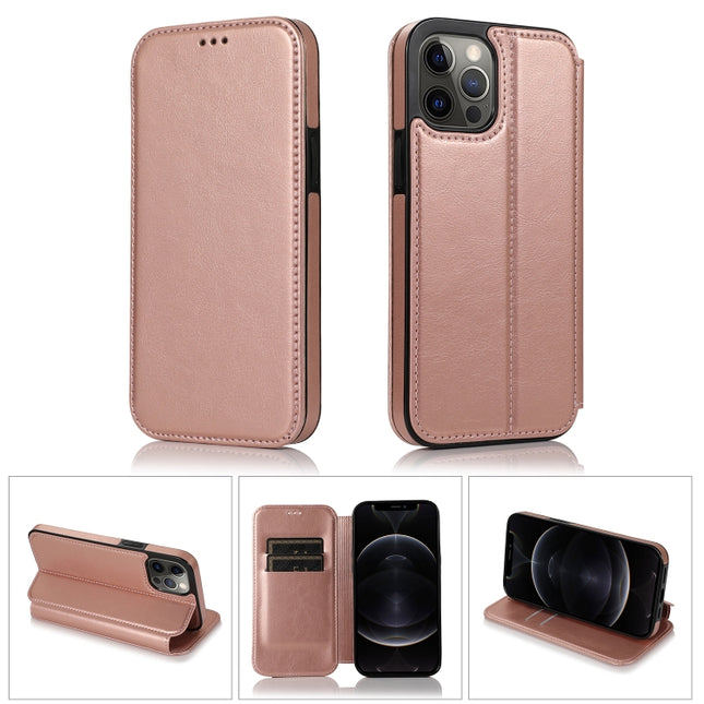 Strong Magnetic Closure PU + TPU Leather Case with Card Slots & Holder For iPhone 12 / 12 Pro(Rose Red)-garmade.com
