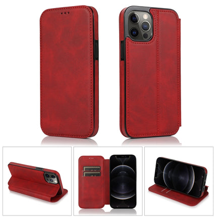 Strong Magnetic Closure PU + TPU Leather Case with Card Slots & Holder For iPhone 12 / 12 Pro(Red)-garmade.com