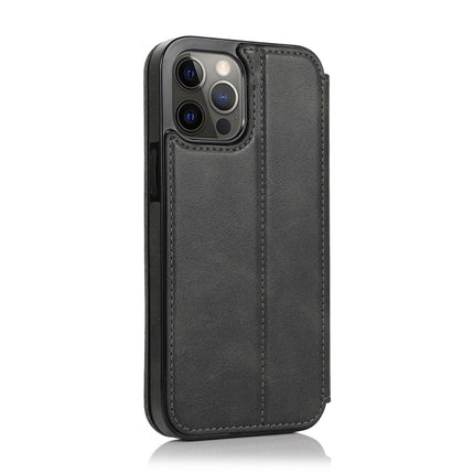 Strong Magnetic Closure PU + TPU Leather Case with Card Slots & Holder For iPhone 12 / 12 Pro(Black)-garmade.com