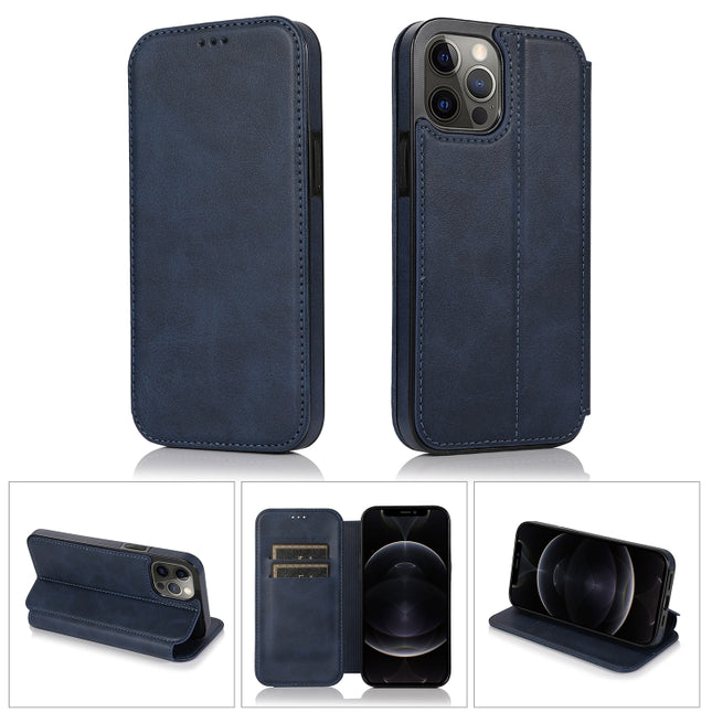 Strong Magnetic Closure PU + TPU Leather Case with Card Slots & Holder For iPhone 12 / 12 Pro(Blue)-garmade.com