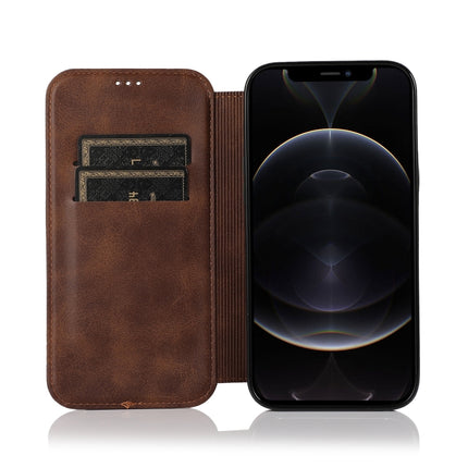 Strong Magnetic Closure PU + TPU Leather Case with Card Slots & Holder For iPhone 12 Pro Max(Brown)-garmade.com