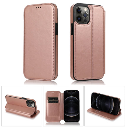 Strong Magnetic Closure PU + TPU Leather Case with Card Slots & Holder For iPhone 12 Pro Max(Rose Red)-garmade.com
