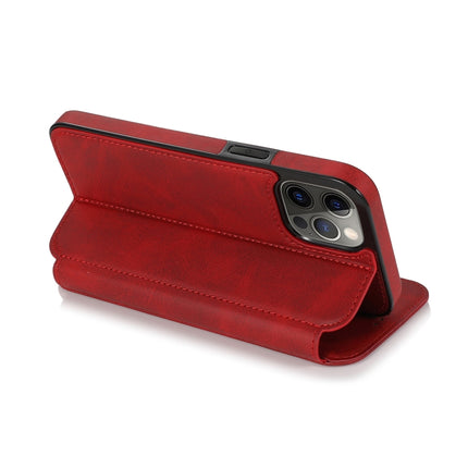 Strong Magnetic Closure PU + TPU Leather Case with Card Slots & Holder For iPhone 12 Pro Max(Red)-garmade.com