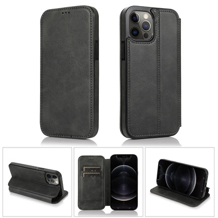 Strong Magnetic Closure PU + TPU Leather Case with Card Slots & Holder For iPhone 12 Pro Max(Black)-garmade.com