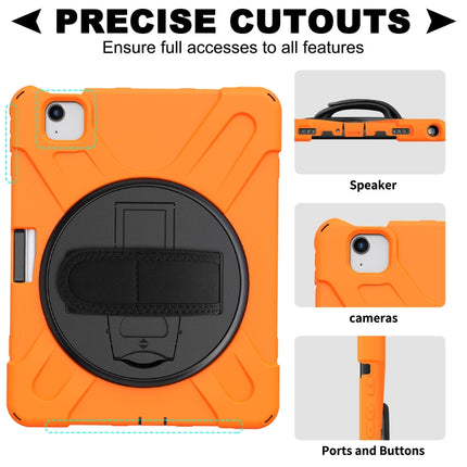For iPad Air 2022 / 2020 10.9 360 Degree Rotation PC + Silicone Protective Case with Holder & Hand-strap(Orange)-garmade.com