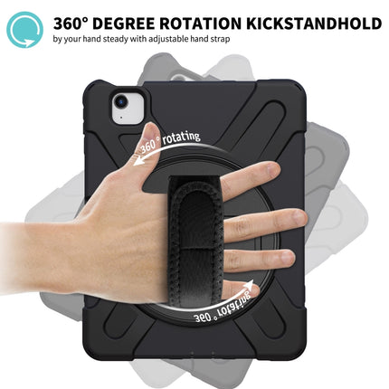 For iPad Air 2022 / 2020 10.9 360 Degree Rotation PC + Silicone Protective Case with Holder & Hand-strap(Black)-garmade.com