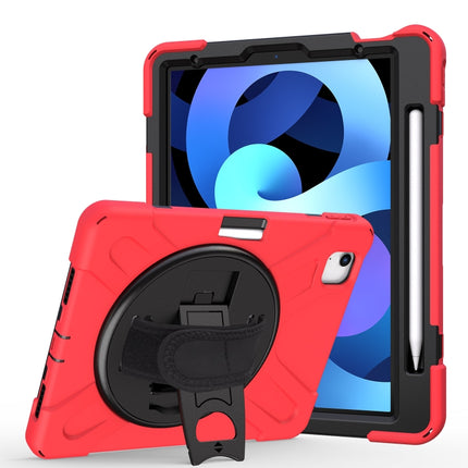 For iPad Air 2022 / 2020 10.9 360 Degree Rotation PC + Silicone Protective Case with Holder & Hand-strap(Red)-garmade.com