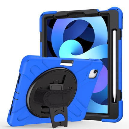 For iPad Air 2022 / 2020 10.9 360 Degree Rotation PC + Silicone Protective Case with Holder & Hand-strap(Blue)-garmade.com
