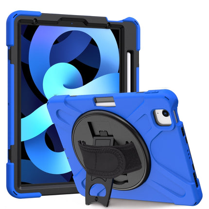 For iPad Air 2022 / 2020 10.9 360 Degree Rotation PC + Silicone Protective Case with Holder & Hand-strap(Blue)-garmade.com