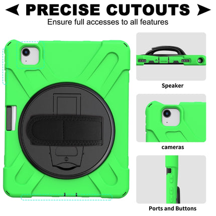 For iPad Air 2022 / 2020 10.9 360 Degree Rotation PC + Silicone Protective Case with Holder & Hand-strap(Green)-garmade.com