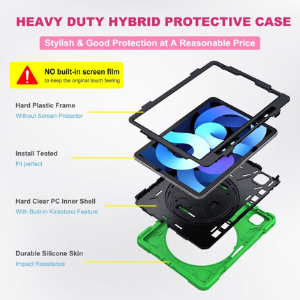 For iPad Air 2022 / 2020 10.9 360 Degree Rotation PC + Silicone Protective Case with Holder & Hand-strap(Green)-garmade.com