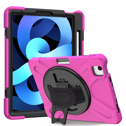 For iPad Air 2022 / 2020 10.9 360 Degree Rotation PC + Silicone Protective Case with Holder & Hand-strap(Rose Red)-garmade.com