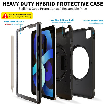 For iPad Air 2022 / 2020 10.9 360 Degree Rotation PC + TPU Protective Case with Holder & Hand-strap & Pen Slot(Black)-garmade.com