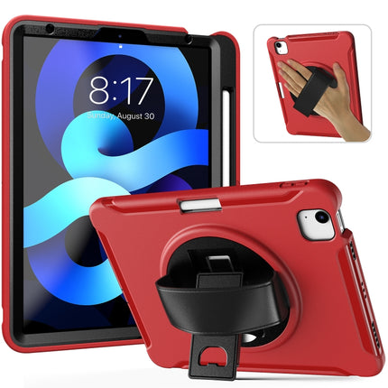 For iPad Air 2022 / 2020 10.9 360 Degree Rotation PC + TPU Protective Case with Holder & Hand-strap & Pen Slot(Red)-garmade.com
