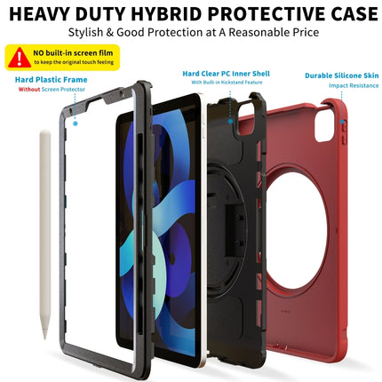 For iPad Air 2022 / 2020 10.9 360 Degree Rotation PC + TPU Protective Case with Holder & Hand-strap & Pen Slot(Red)-garmade.com
