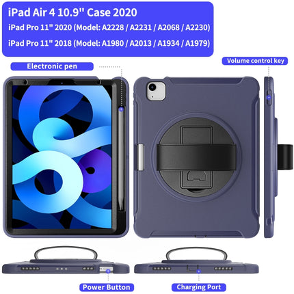 For iPad Air 2022 / 2020 10.9 360 Degree Rotation PC + TPU Protective Case with Holder & Hand-strap & Pen Slot(Blue)-garmade.com