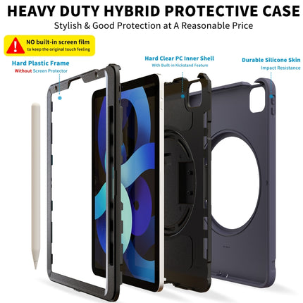 For iPad Air 2022 / 2020 10.9 360 Degree Rotation PC + TPU Protective Case with Holder & Hand-strap & Pen Slot(Blue)-garmade.com