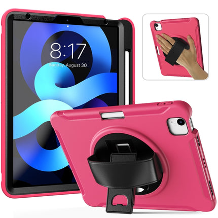 For iPad Air 2022 / 2020 10.9 360 Degree Rotation PC + TPU Protective Case with Holder & Hand-strap & Pen Slot(Rose Red)-garmade.com