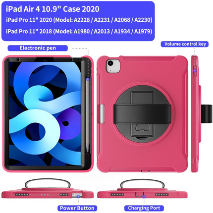 For iPad Air 2022 / 2020 10.9 360 Degree Rotation PC + TPU Protective Case with Holder & Hand-strap & Pen Slot(Rose Red)-garmade.com