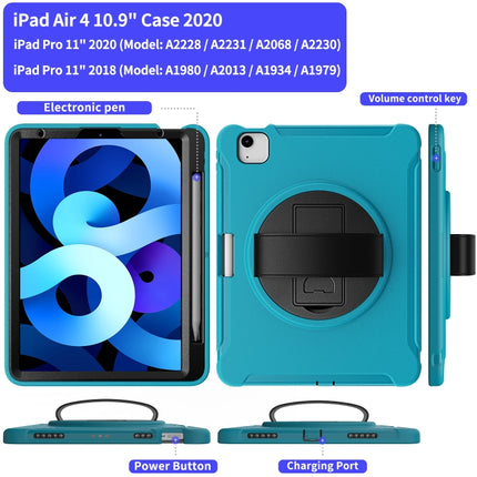 For iPad Air 2022 / 2020 10.9 360 Degree Rotation PC + TPU Protective Case with Holder & Hand-strap & Pen Slot(Light Blue)-garmade.com