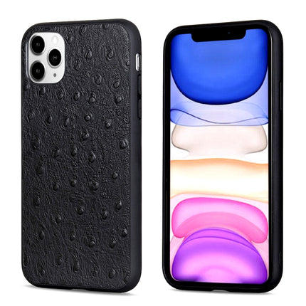 Ostrich Texture Genuine Leather Protective Case For iPhone 11(Black)-garmade.com