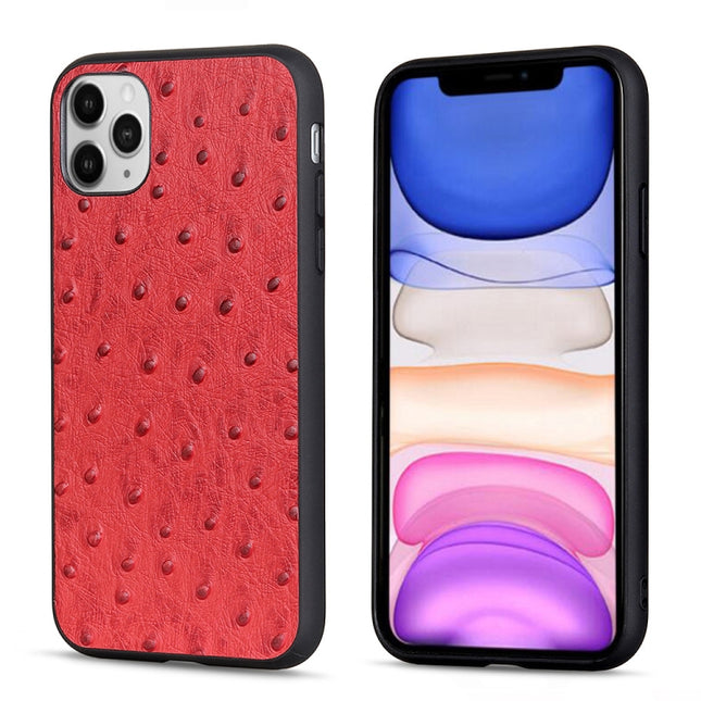 Ostrich Texture Genuine Leather Protective Case For iPhone 11(Red)-garmade.com